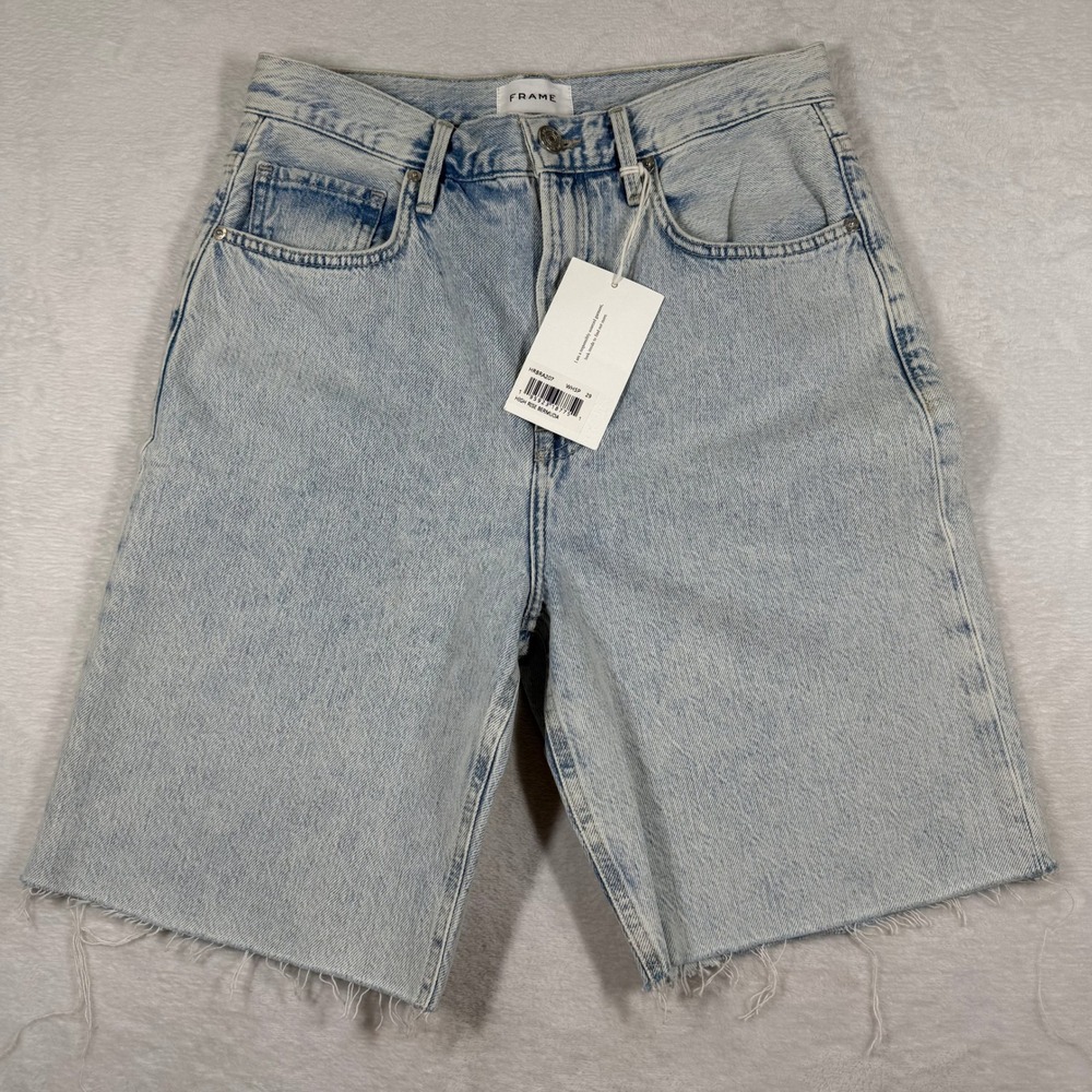 FRAME High Rise Bermuda Denim Shorts‎ Light Wash Raw Hem Size 29 NEW